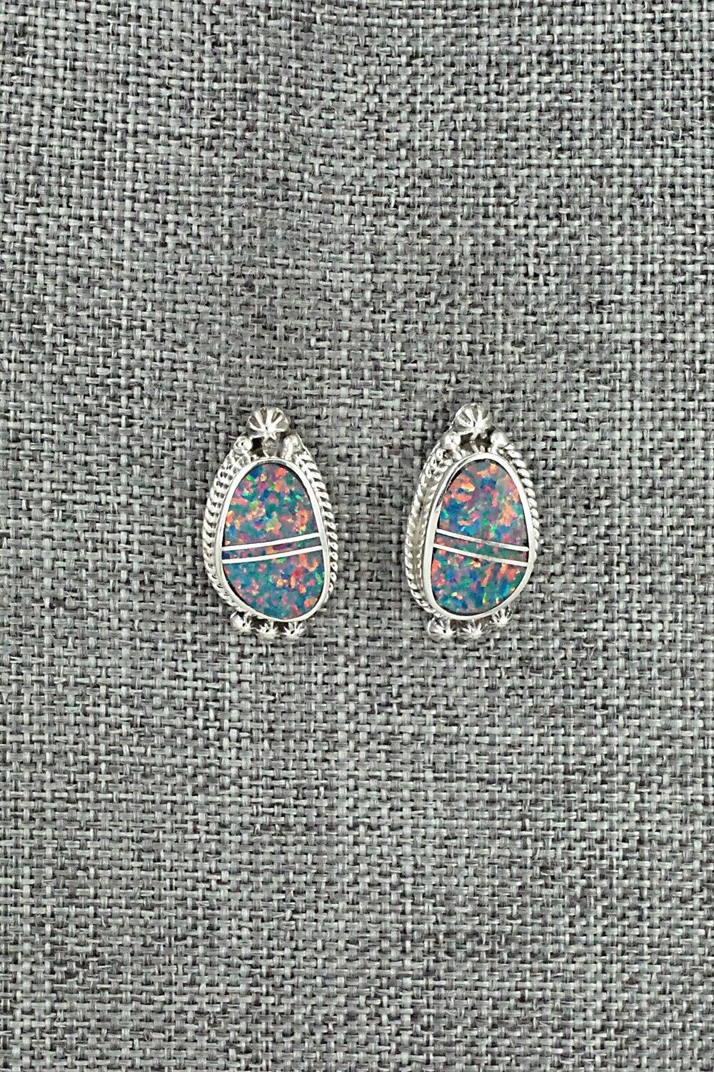 Opalite & Sterling Silver Inlay Earrings - James Manygoats