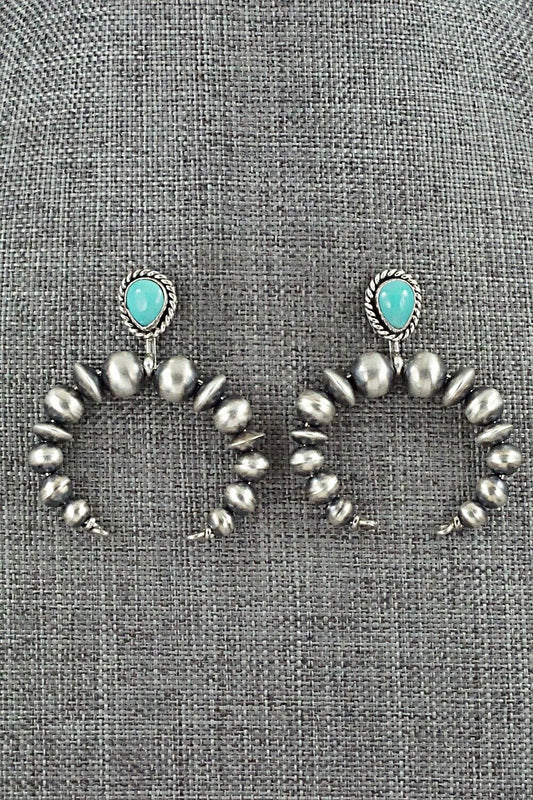 Turquoise & Sterling Silver Navajo Pearl Earrings - Amanda Larry