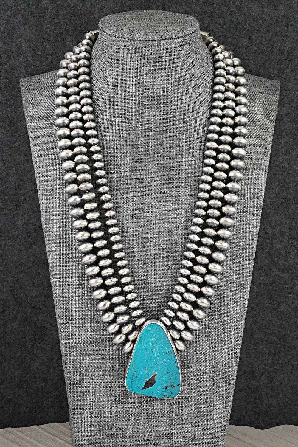 Turquoise & Sterling Silver Navajo Pearl Necklace - Gruber & Halwood