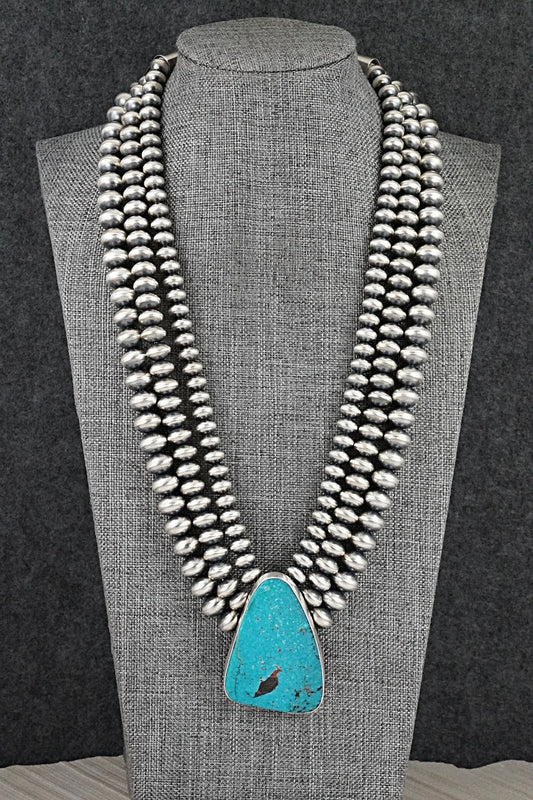 Turquoise & Sterling Silver Navajo Pearl Necklace - Gruber & Halwood