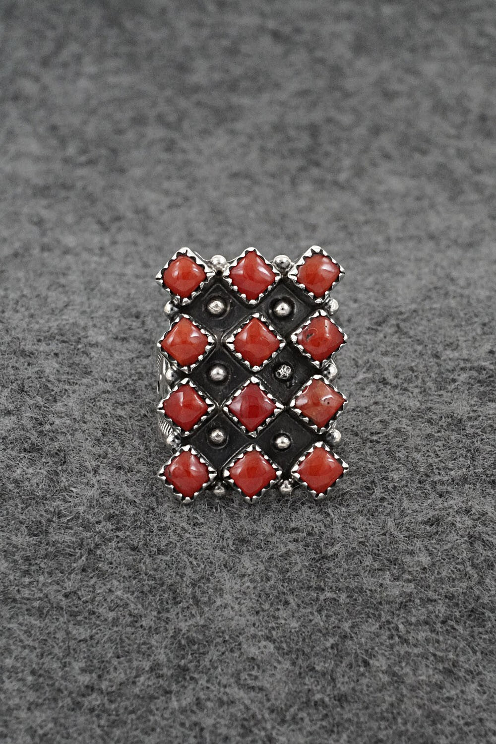 Coral & Sterling Silver Ring - Verley Betone - Size 6