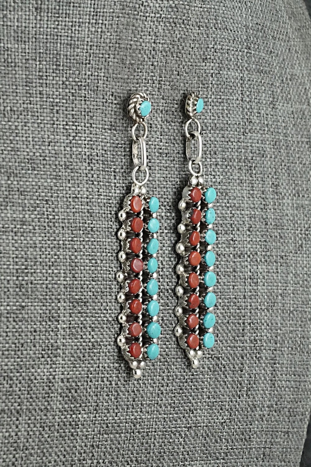Turquoise, Coral & Sterling Silver Earrings - Jean Paisano