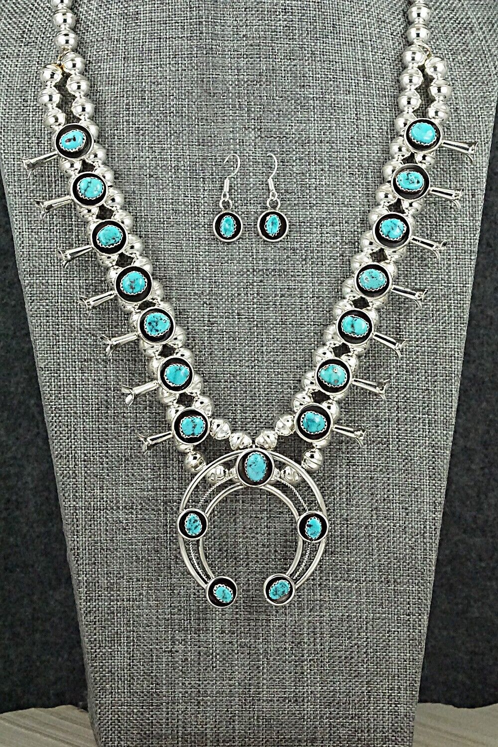 Turquoise & Sterling Silver Squash Blossom Set - Phil Garcia