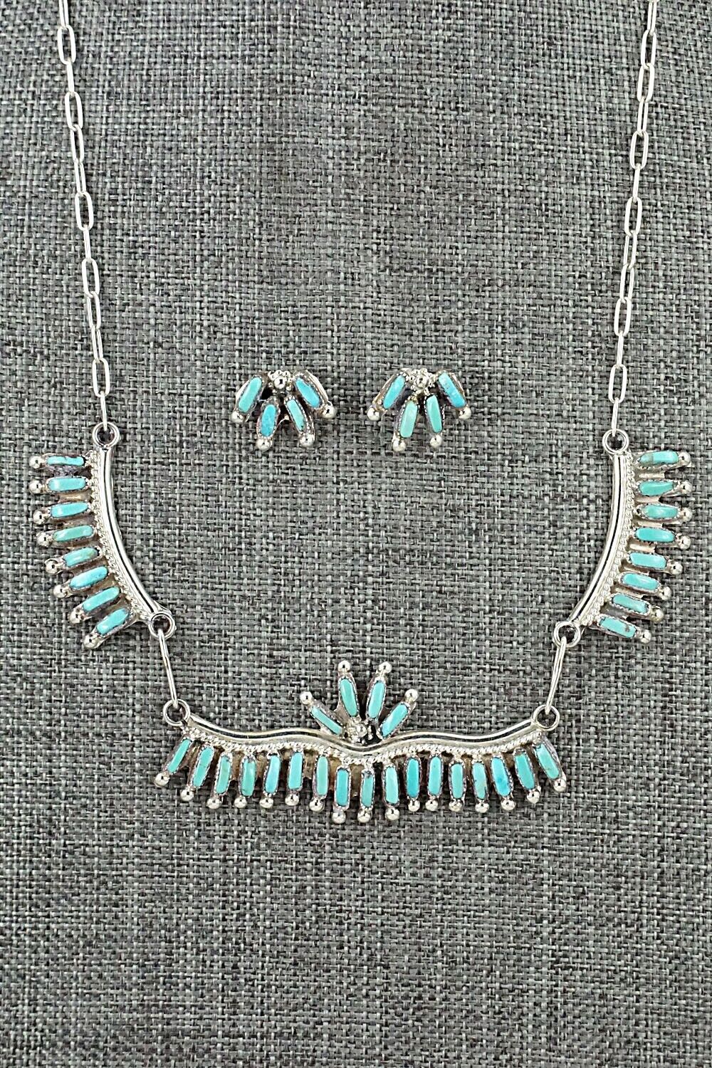 Turquoise & Sterling Silver Necklace and Earrings Set - Veronica Yawakia