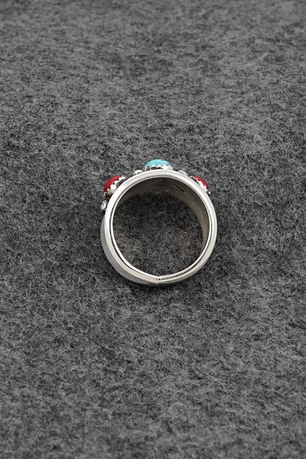 Turquoise, Coral & Sterling Silver Ring - Paul Largo - Size 8.5