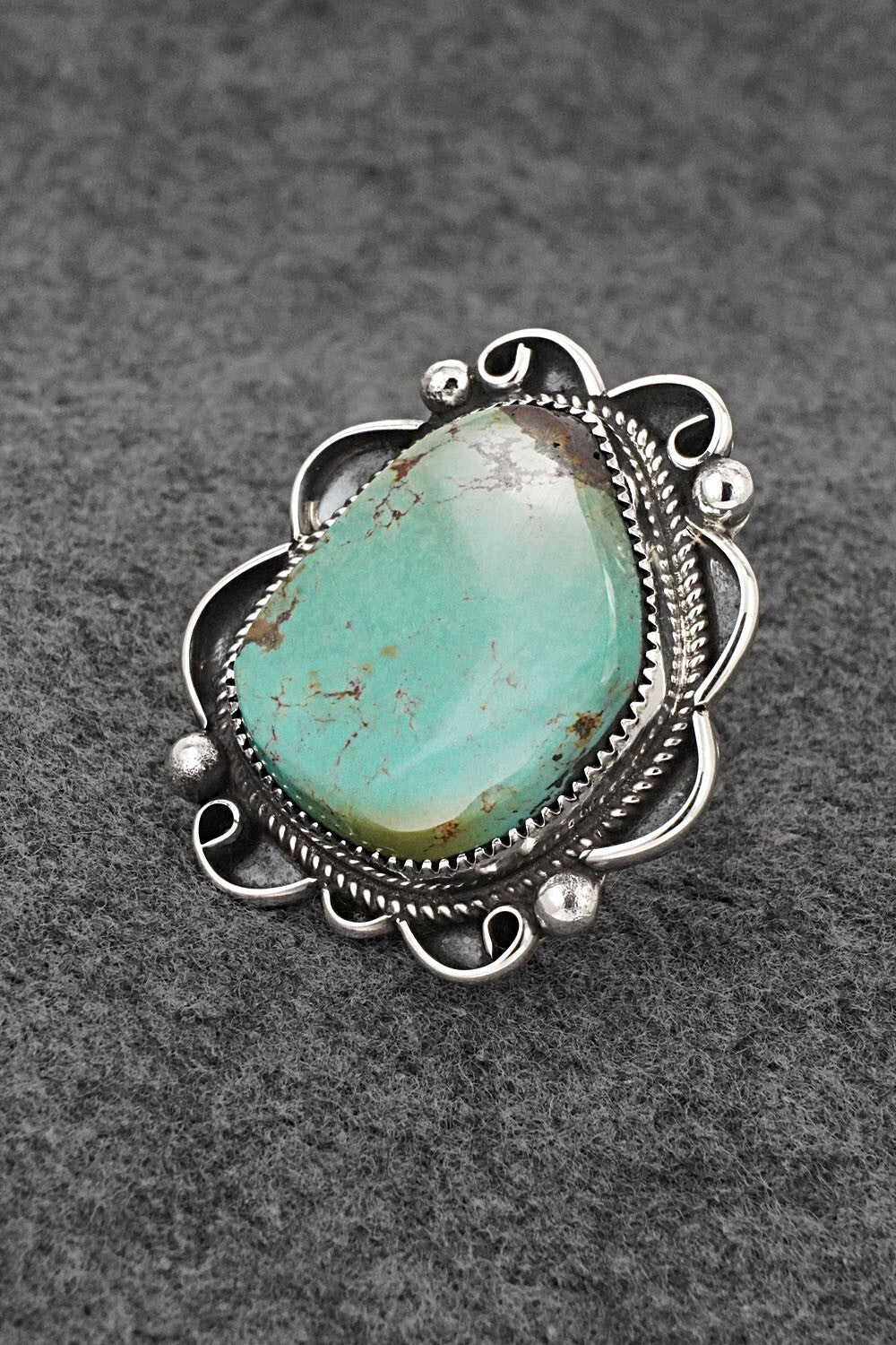 Turquoise & Sterling Silver Ring - Leslie Nez - Size 8.5
