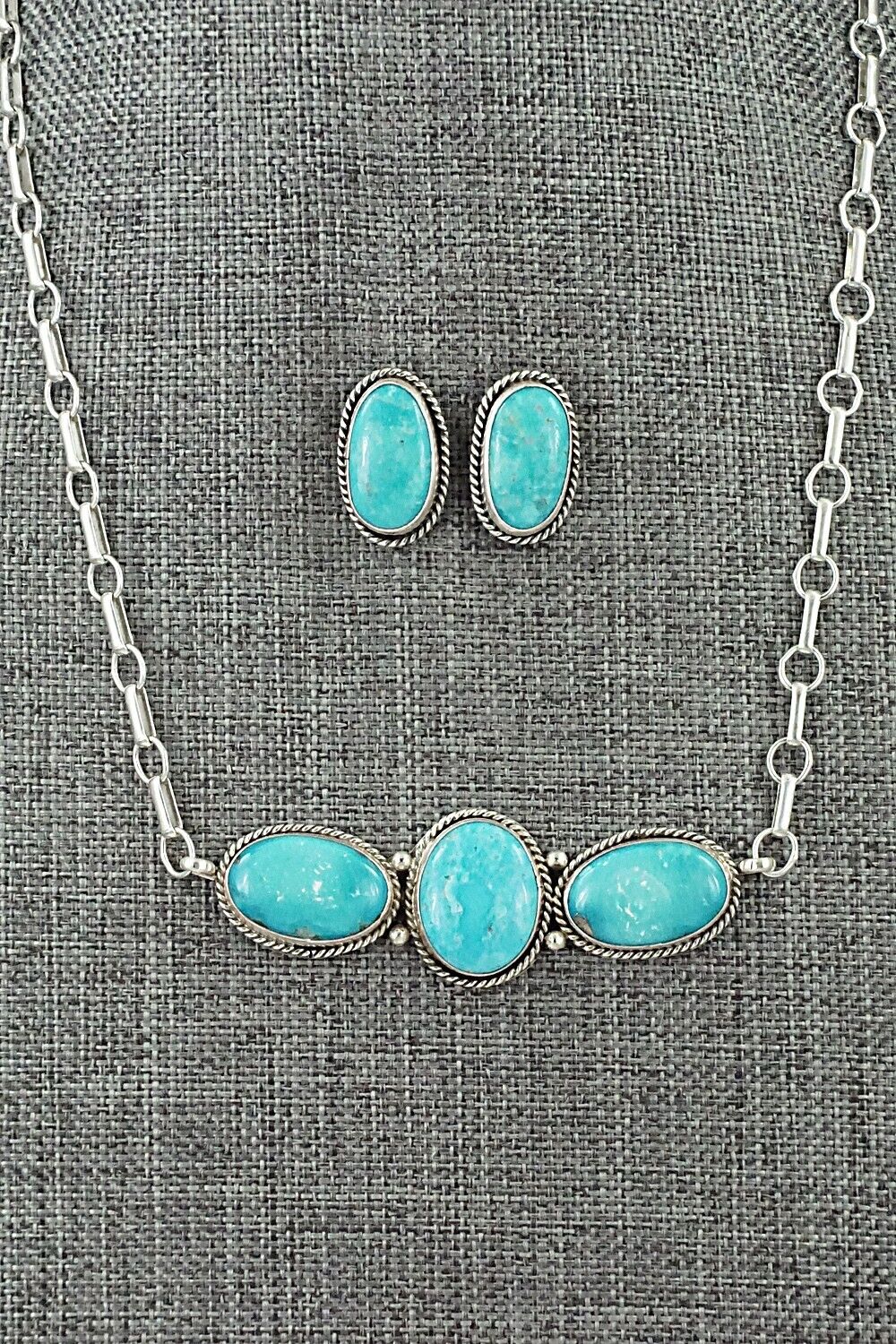 Turquoise & Sterling Silver Necklace and Earrings Set - Rena Begay