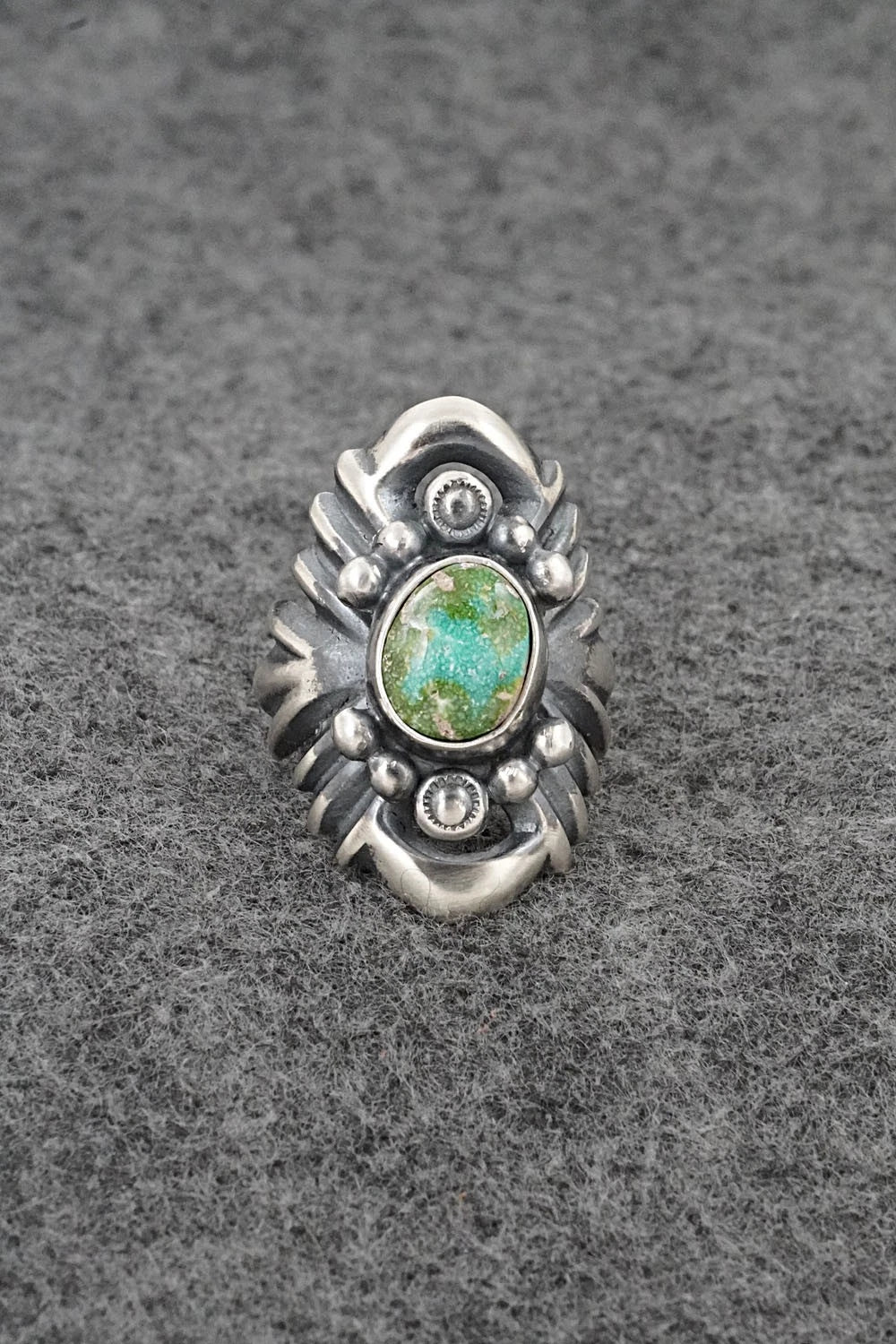 Turquoise & Sterling Silver Ring - Harrison Bitsue - Size 8