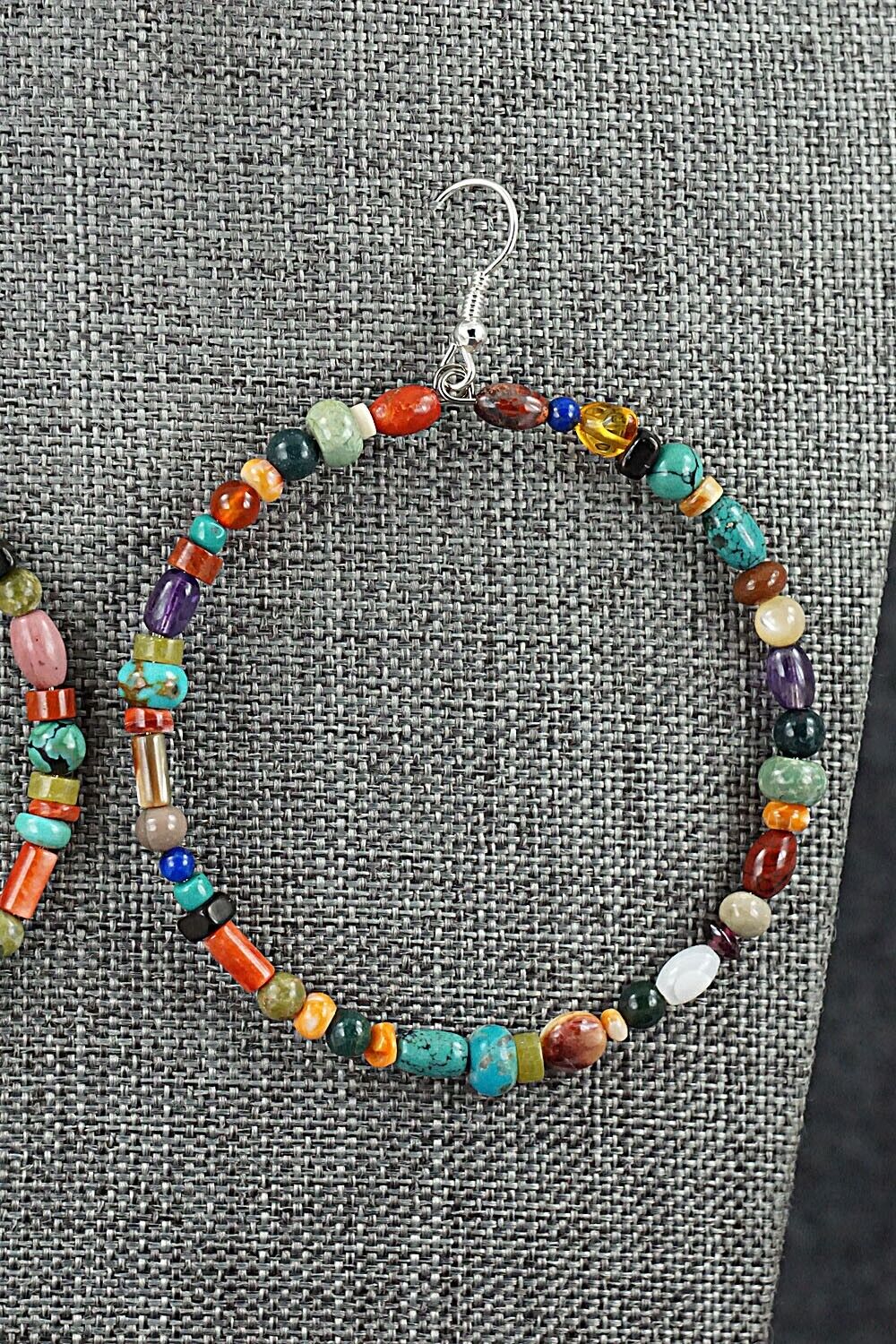 Multi Stone & Sterling Silver Hoop Earrings - Helen Tsosie