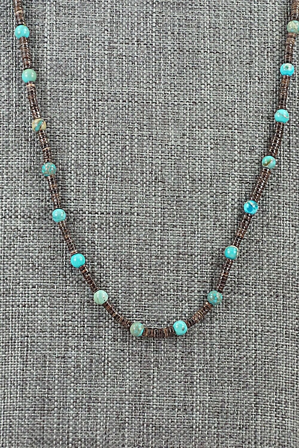 Turquoise, Shell & Sterling Silver Necklace 24" - Ramona Bird