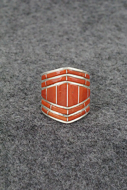 Coral & Sterling Silver Ring - Andrew Enrico - Size 8