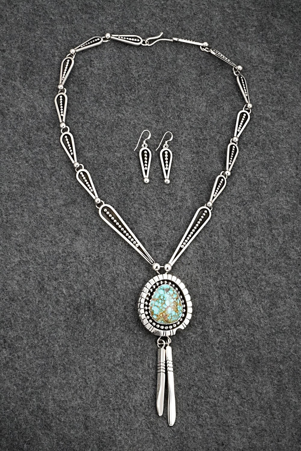 Turquoise & Sterling Silver Necklace and Earrings Set - Jonathan Nez