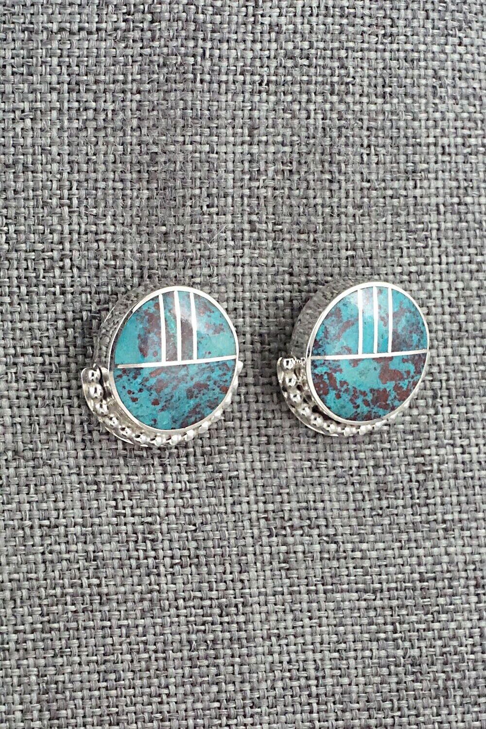 Turquoise & Sterling Silver Inlay Earrings - Curtis Manygoats