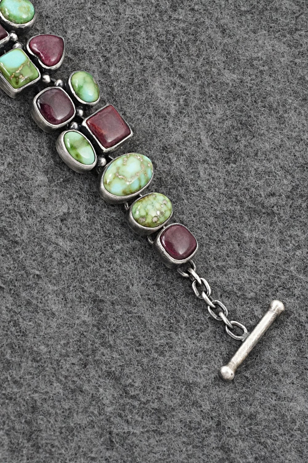 Turquoise, Spiny Oyster & Sterling Silver Link Bracelet - Loretta Delgarito