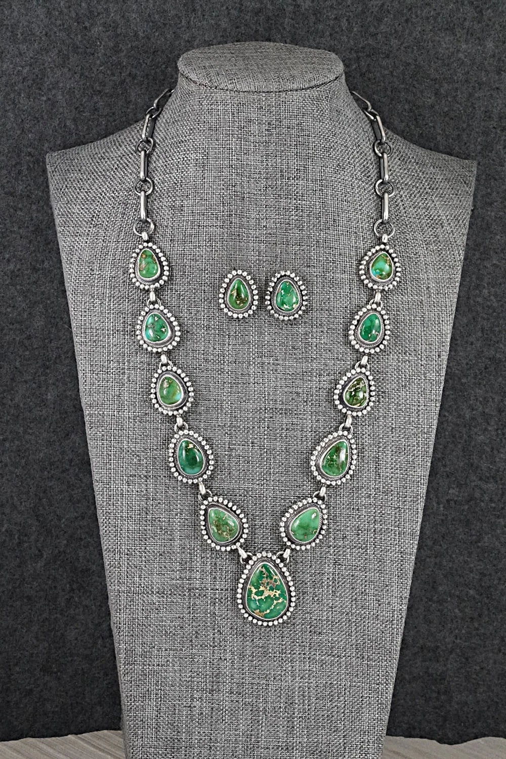 Turquoise & Sterling Silver Necklace and Earrings Set - Darrin Livingston