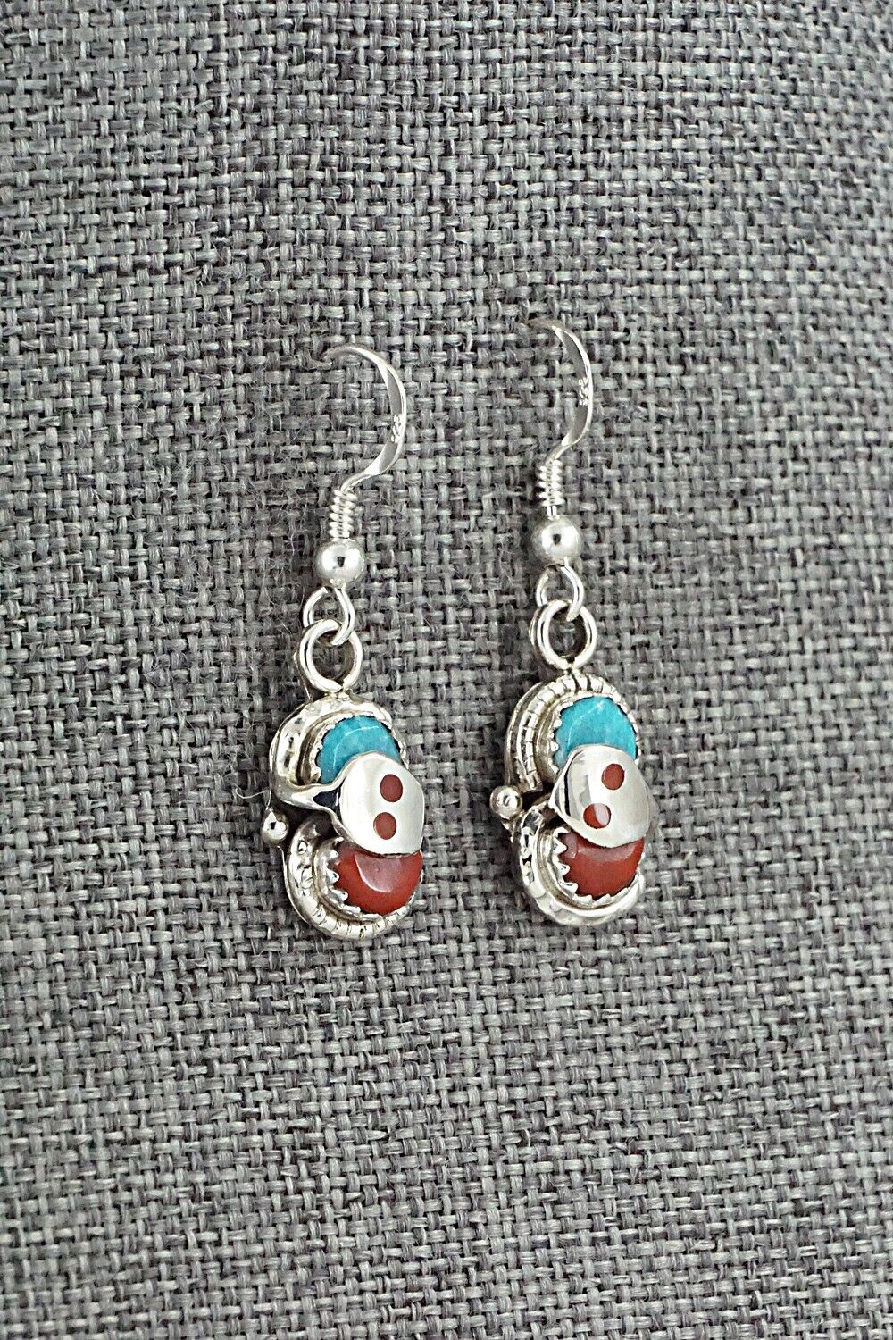 Turquoise, Coral & Sterling Silver Earrings - Joy Calavaza