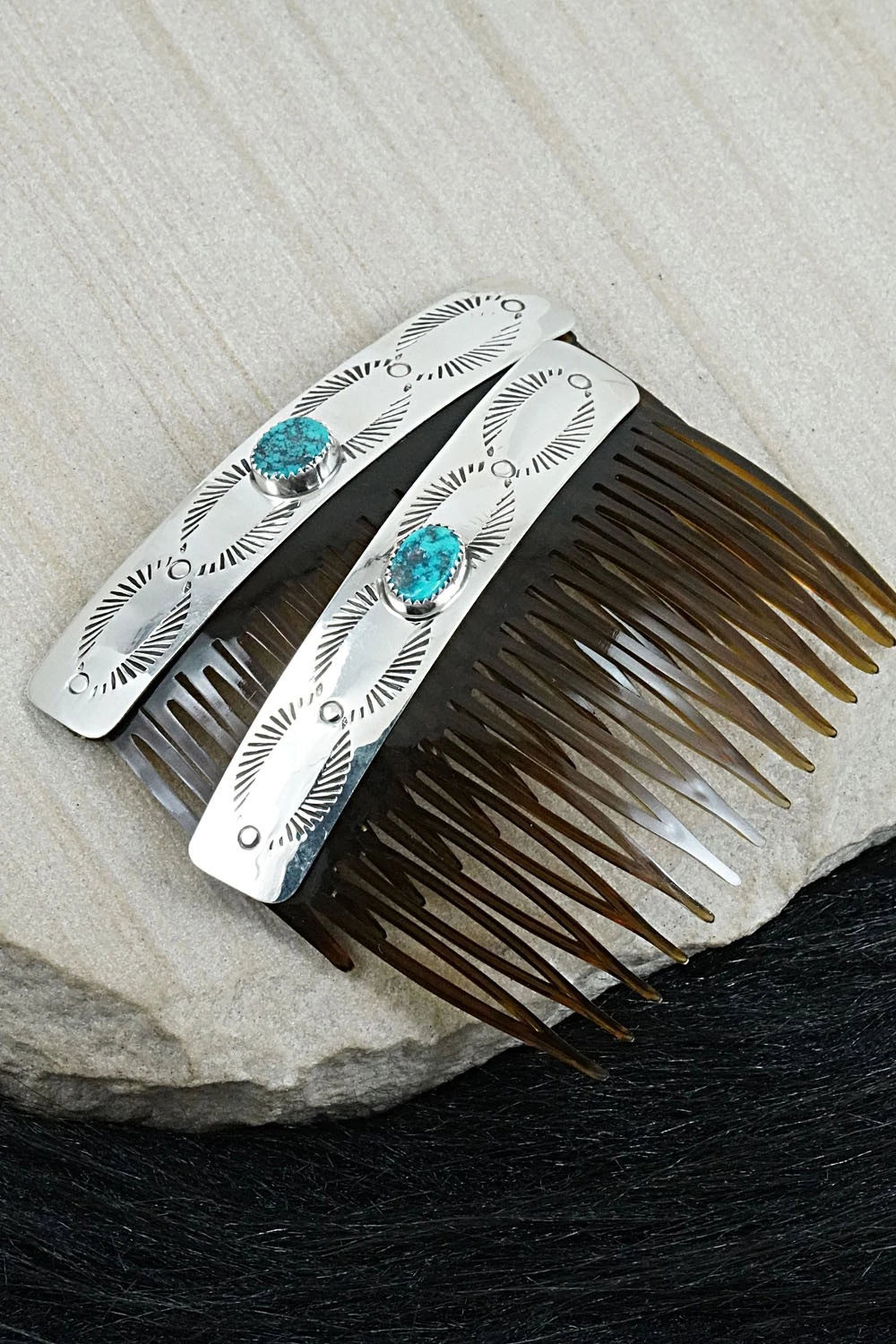 Turquoise & Sterling Silver Hair Combs - Jolene Begay