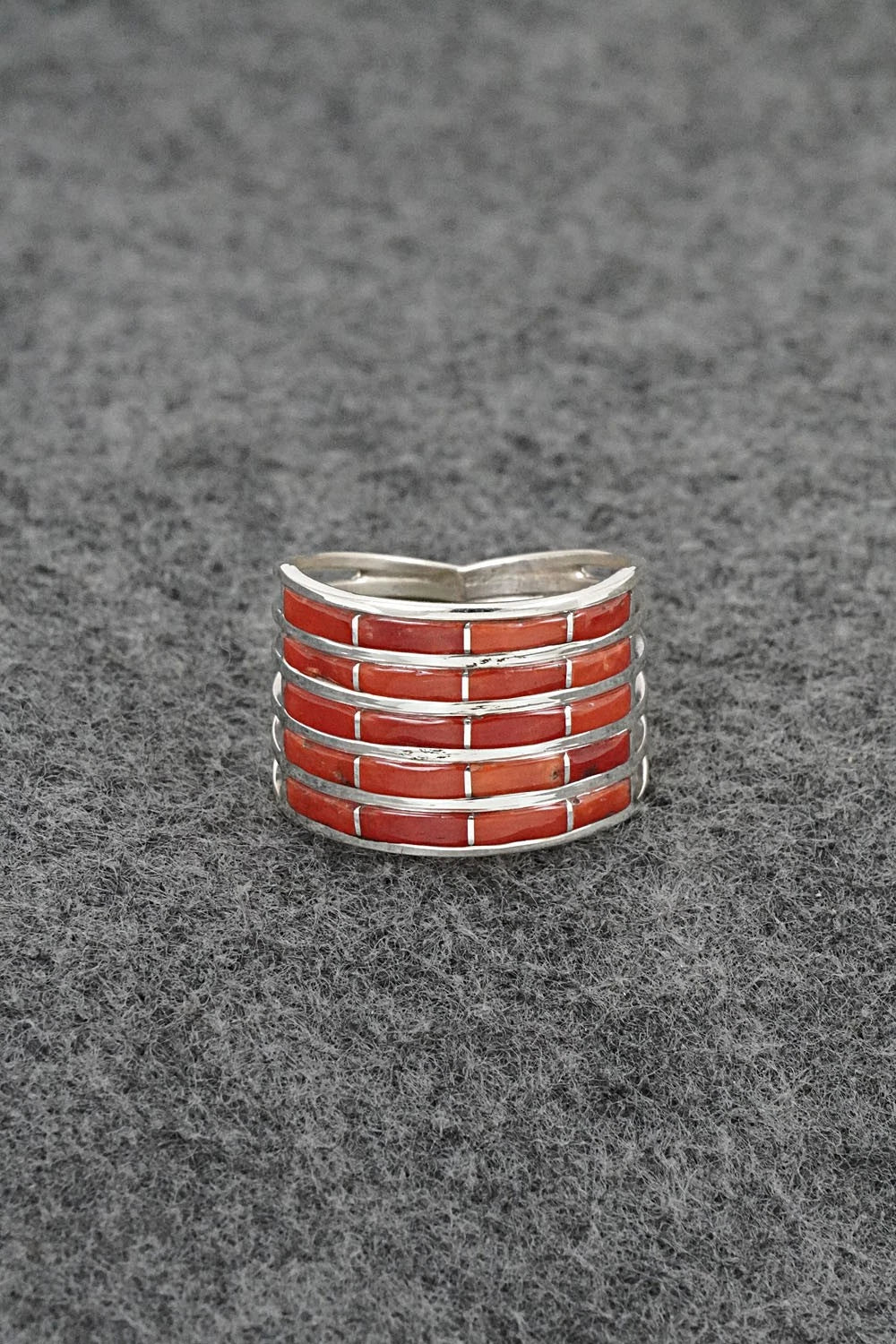 Coral & Sterling Silver Ring - Andrew Enrico - Size 10
