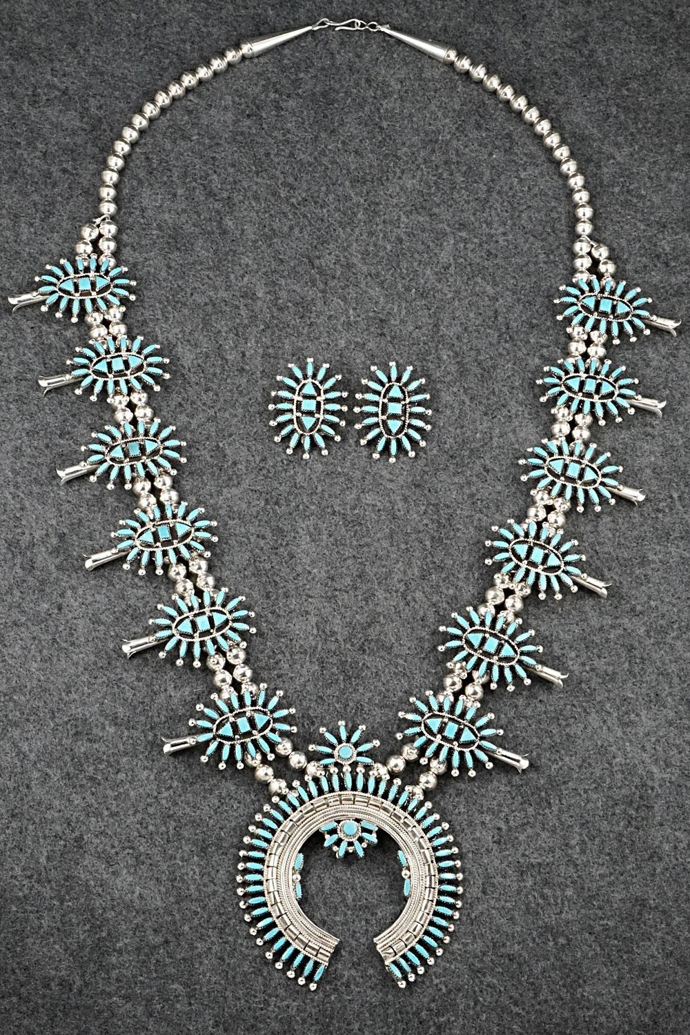 Turquoise & Sterling Silver Squash Blossom Set - Evonne Hustito