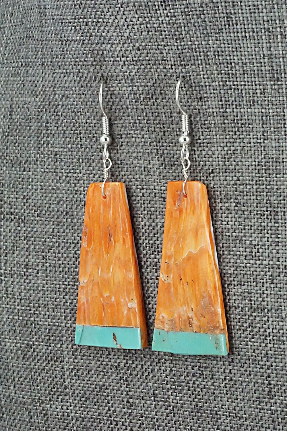 Spiny Oyster, Turquoise & Sterling Silver Earrings - Louise Pete