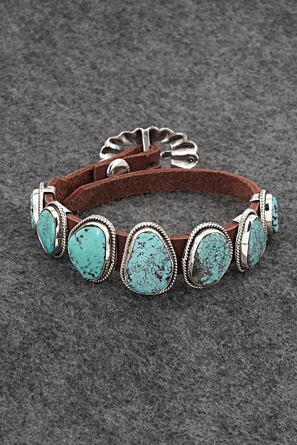 Turquoise, Sterling Silver & Leather Bracelet - Marlene Ramone