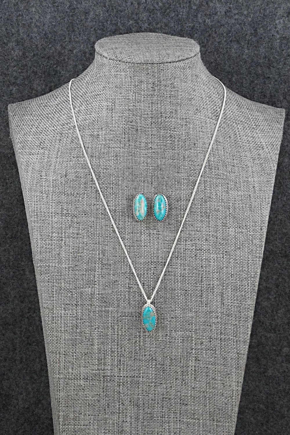 Turquoise & Sterling Silver Necklace and Earrings Set - Murray Hannaweeka