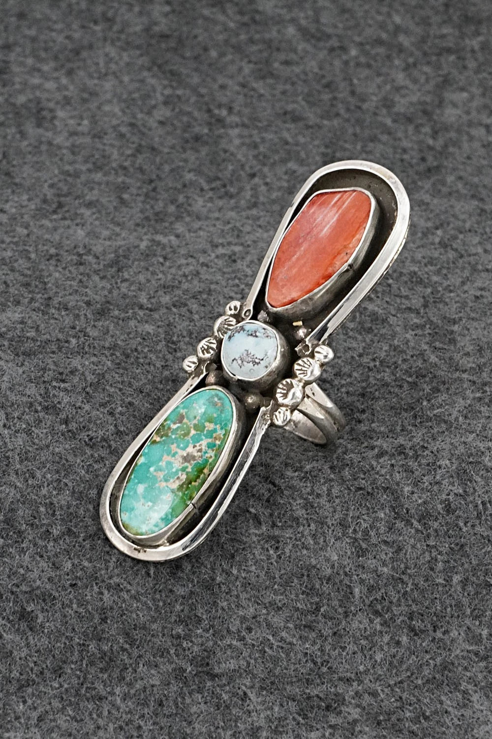 Turquoise, Spiny Oyster & Sterling Silver Ring - Priscilla Reeder - Size 9