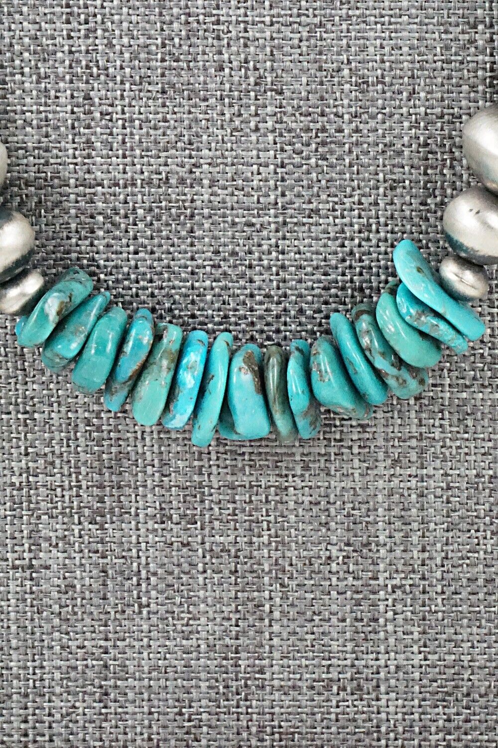 Turquoise & Sterling Silver Necklace 30" - Doreen Jake