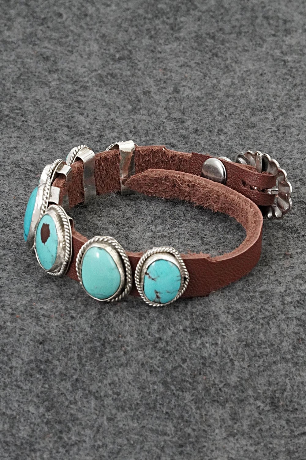 Turquoise, Sterling Silver & Leather Bracelet - Rosita Charlie