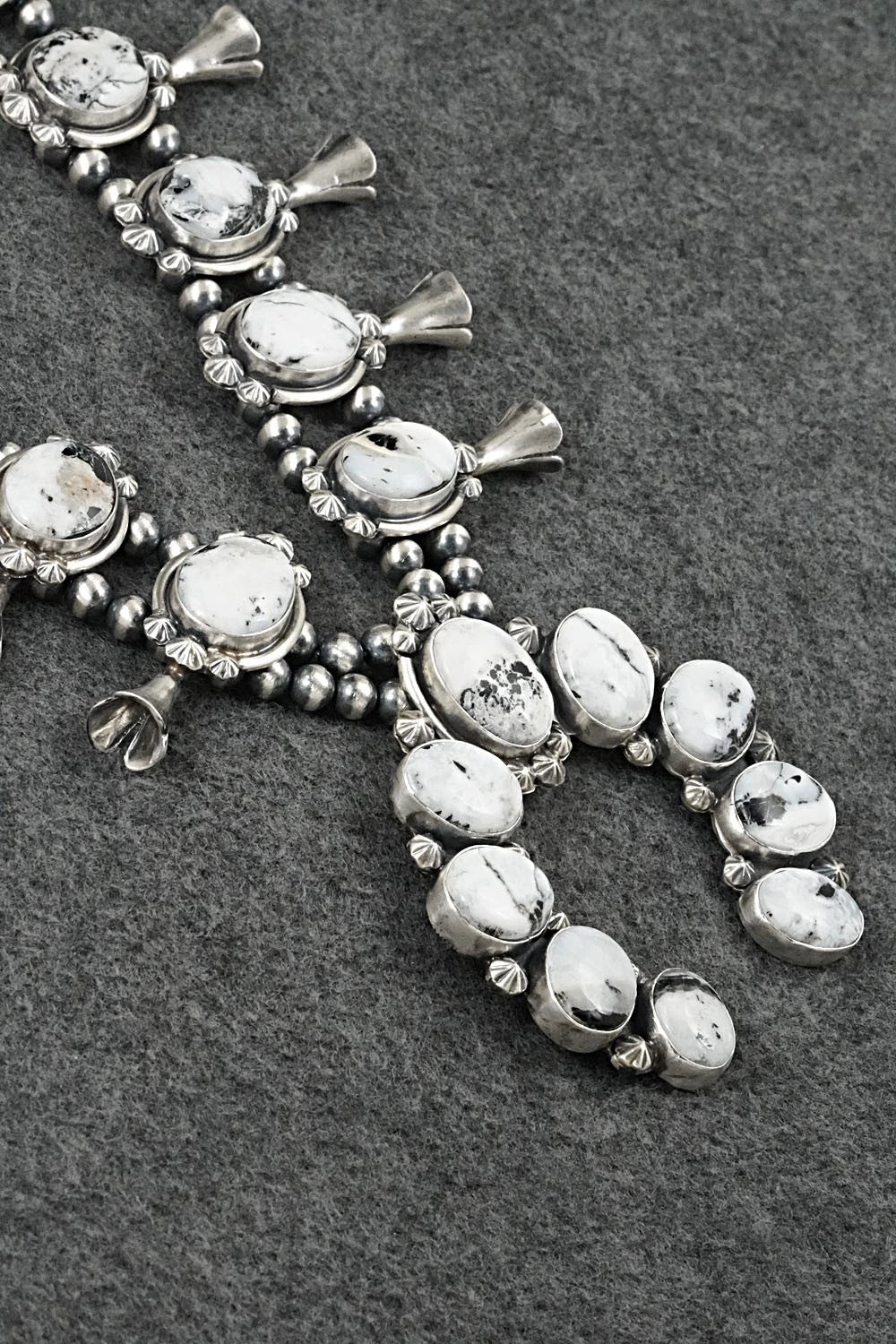White Buffalo & Sterling Silver Squash Blossom Set - Darrin Livingston