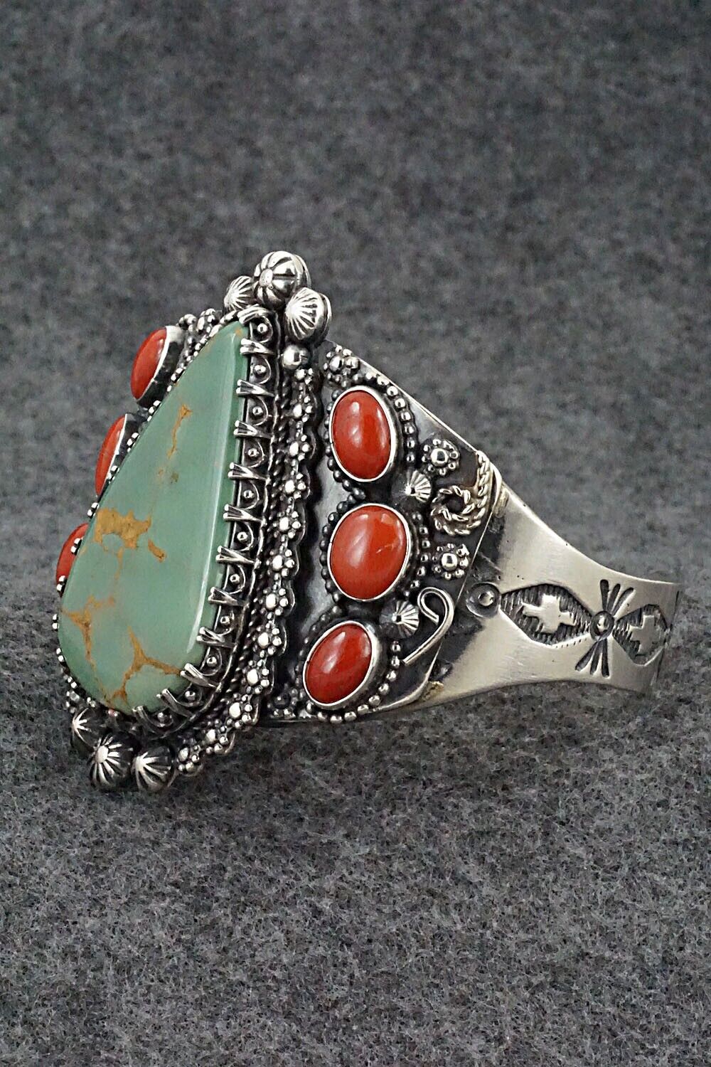Turquoise, Coral & Sterling Silver Bracelet - Readda Begay