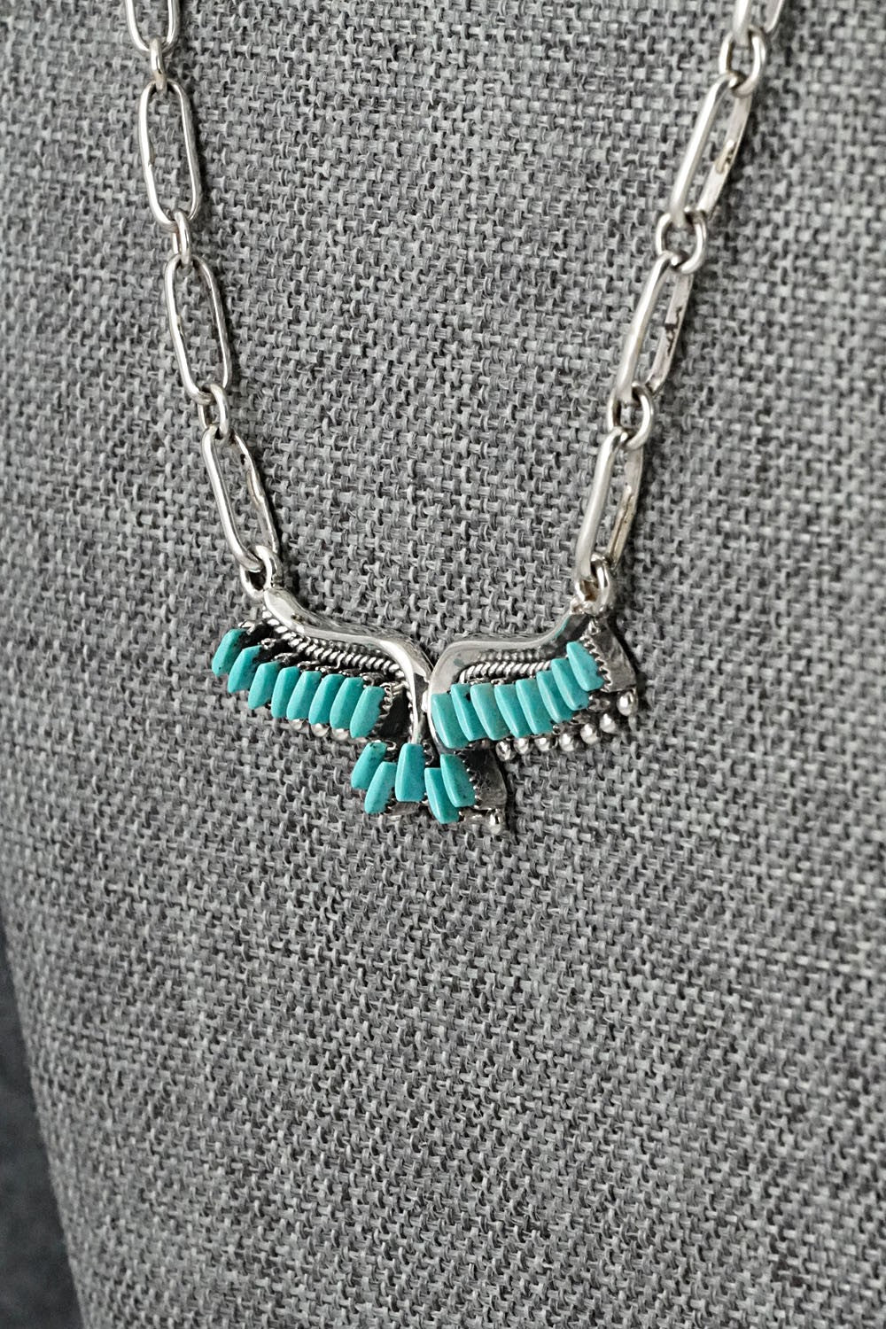 Turquoise & Sterling Silver Necklace and Earrings Set - Mildred Ukestine