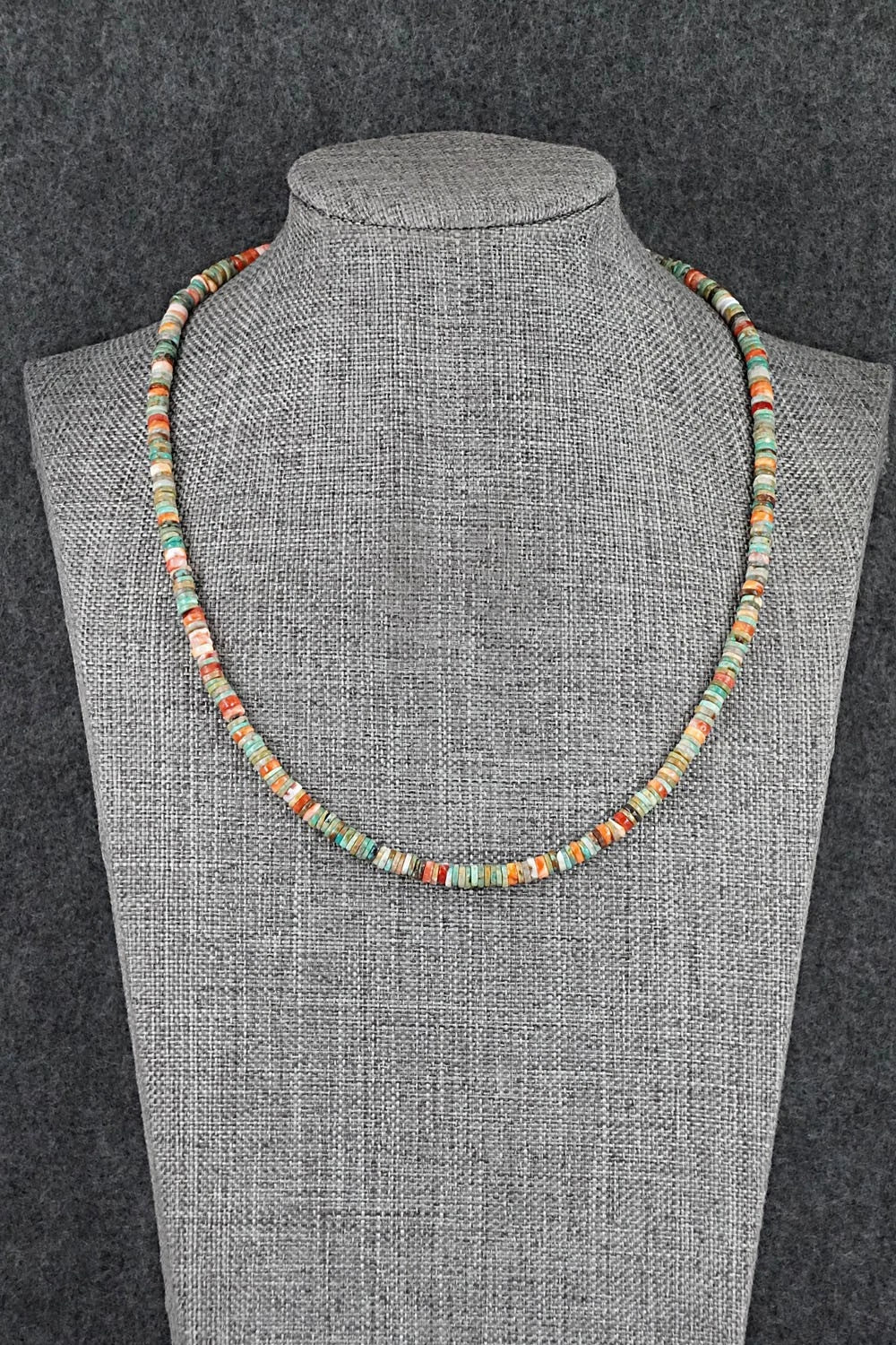 Turquoise, Spiny Oyster & Sterling Silver Necklace 17" - Doreen Jake