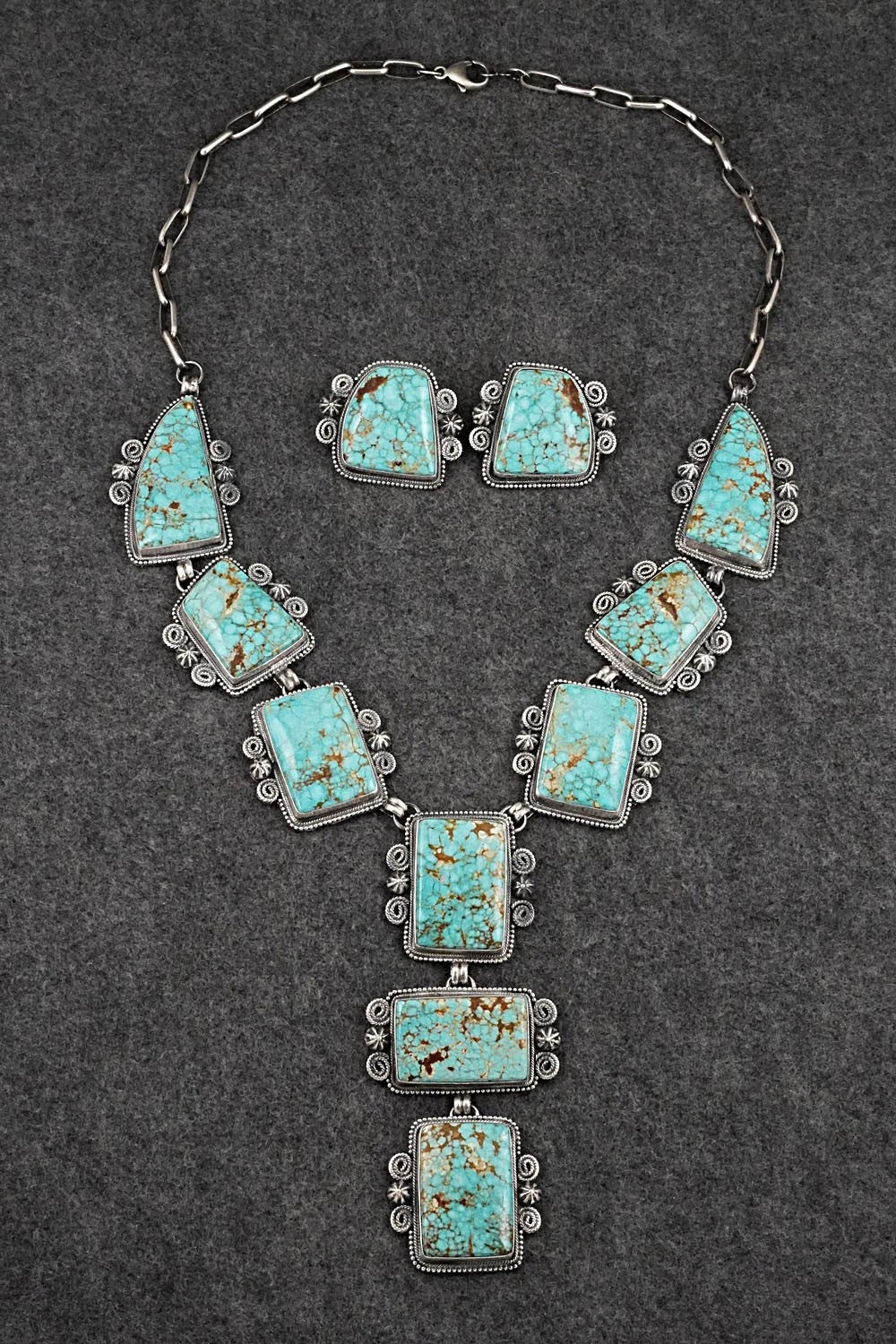 Turquoise & Sterling Silver Necklace and Earrings Set - Darrin Livingston