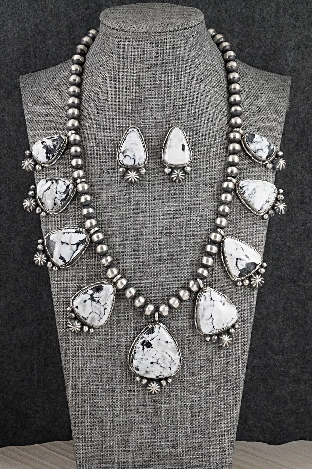 White Buffalo & Sterling Silver Necklace and Earrings Set - Darrin Livingston