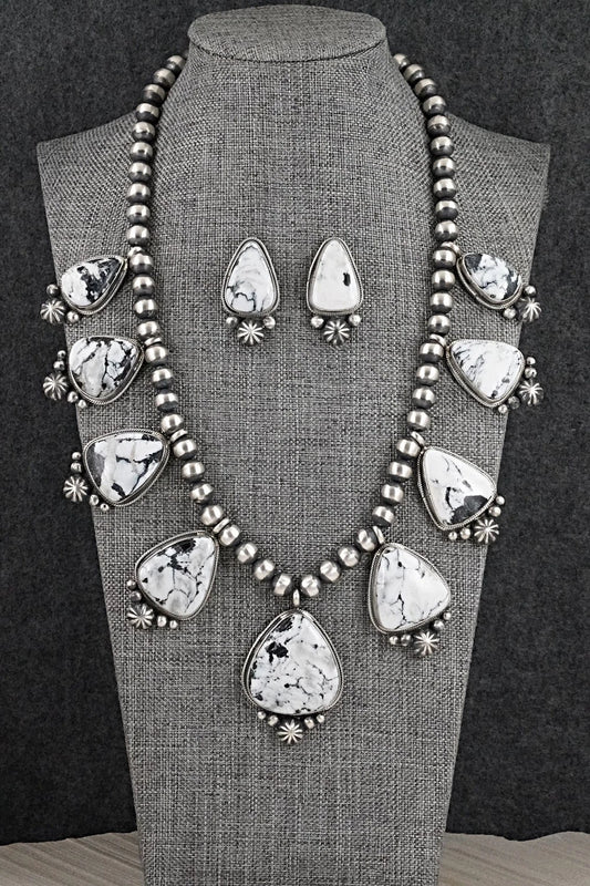 White Buffalo & Sterling Silver Necklace and Earrings Set - Darrin Livingston