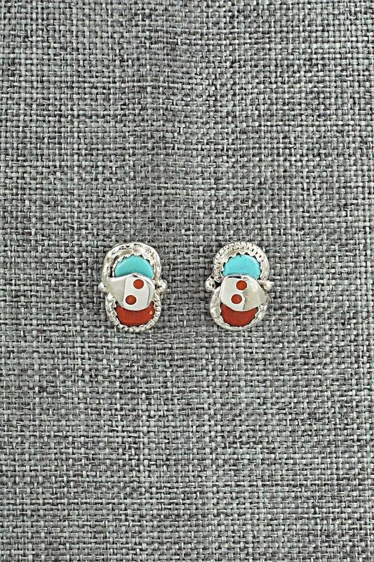 Turquoise, Coral & Sterling Silver Earrings - Joy Calavaza