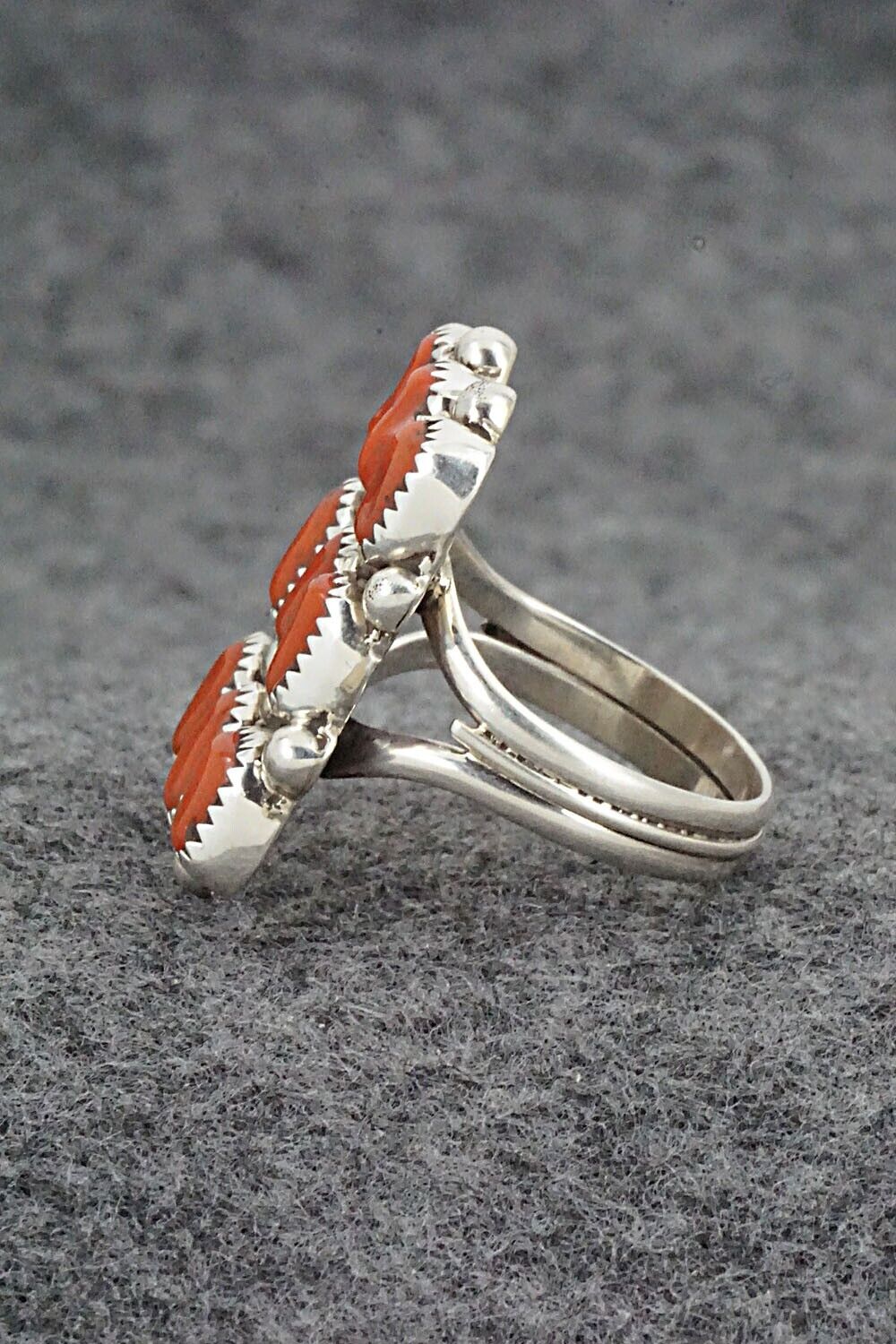 Coral & Sterling Silver Ring - Priscilla Reeder - Size 8