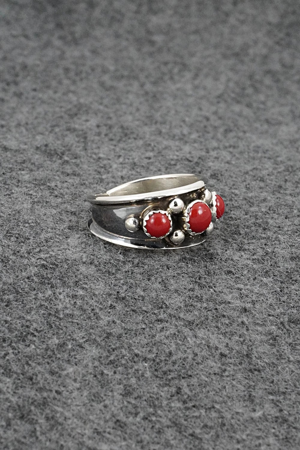 Coral & Sterling Silver Ring - Paul Largo - Size 9.5