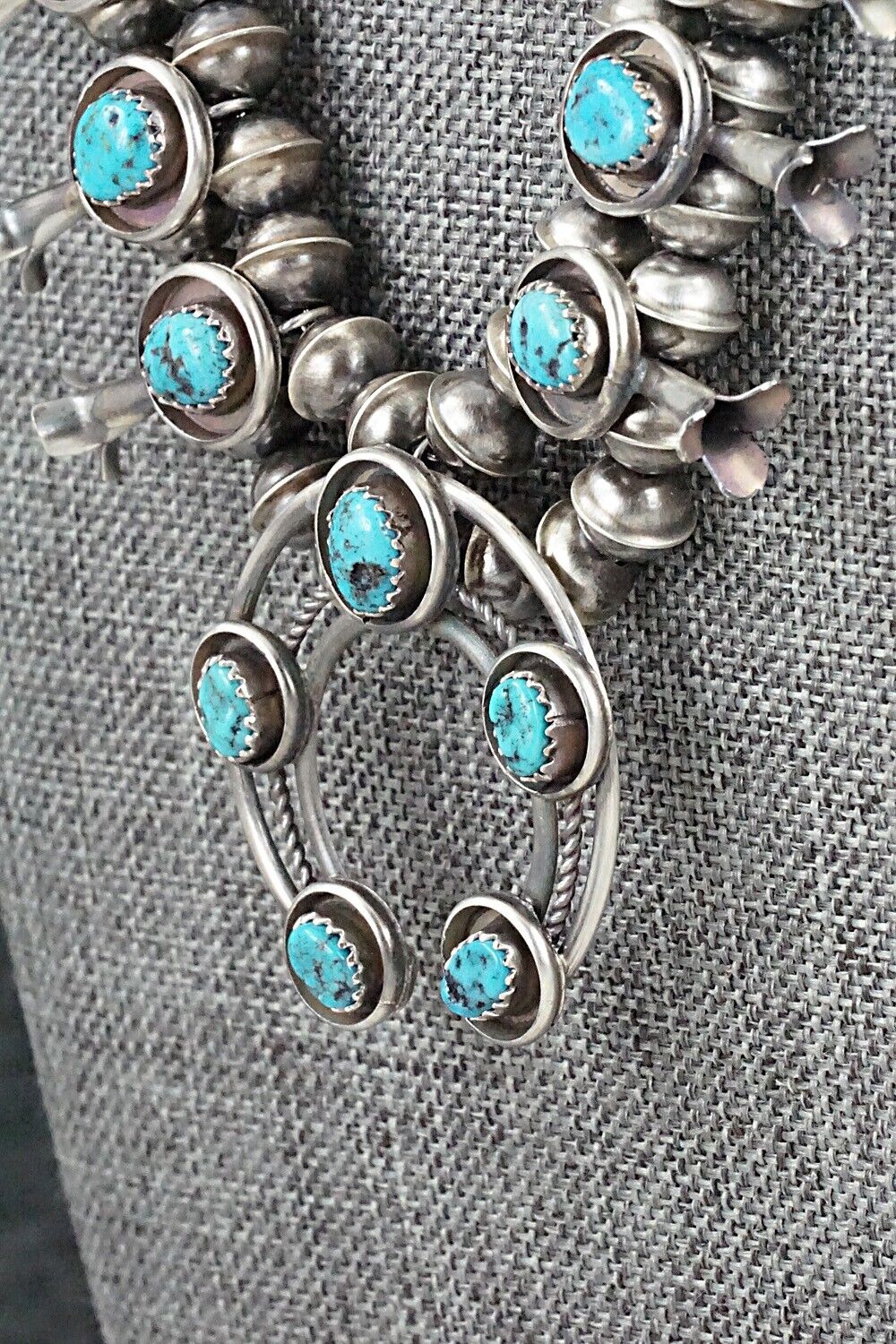 Turquoise & Sterling Silver Mini Squash Blossom Set - Phil Garcia