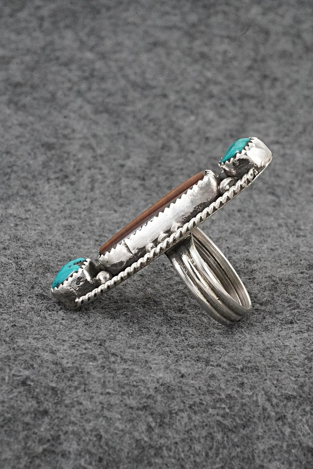 Turquoise, Tiger's Eye & Sterling Silver Ring - Priscilla Reeder - Size 8.5