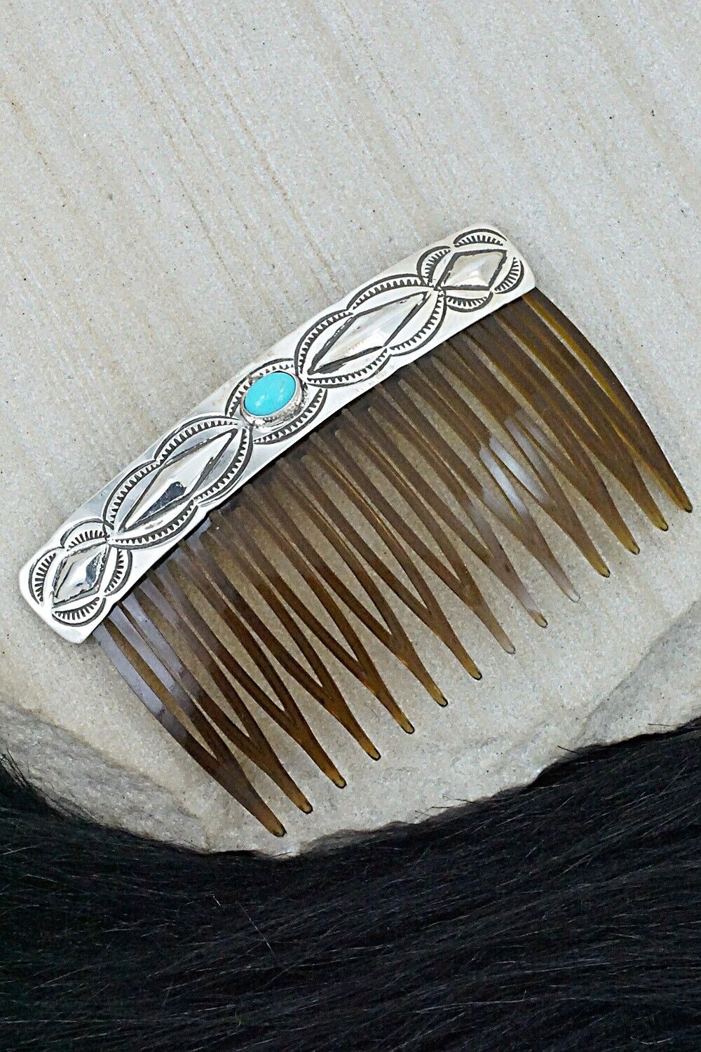 Turquoise & Sterling Silver Hair Combs - Jennie Blackgoat