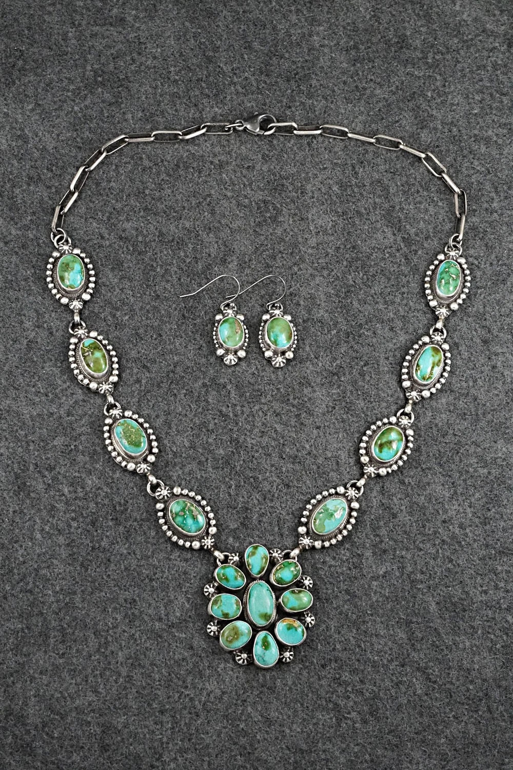 Turquoise & Sterling Silver Necklace and Earrings Set - Kathleen Livingston