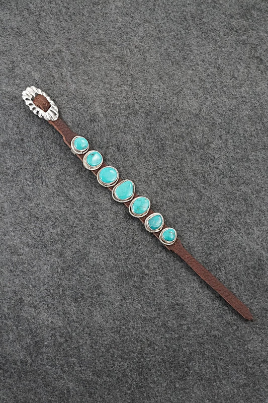 Turquoise, Sterling Silver & Leather Bracelet - Rosita Charlie