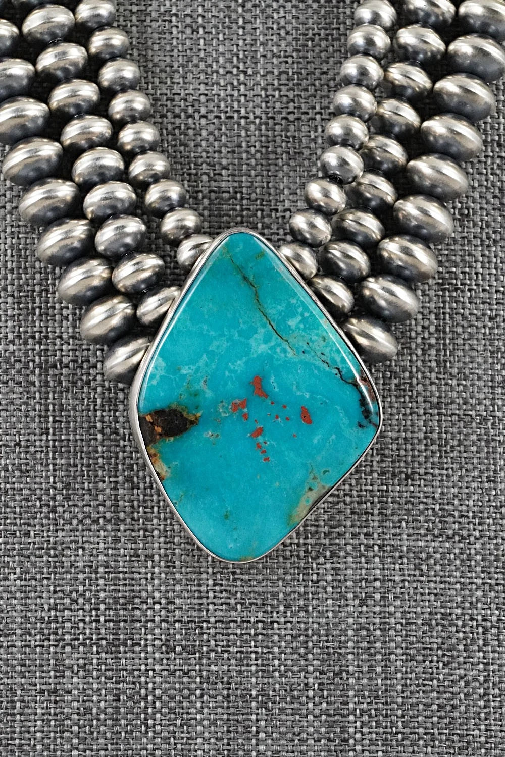 Turquoise & Sterling Silver Navajo Pearl Necklace - Gruber & Halwood