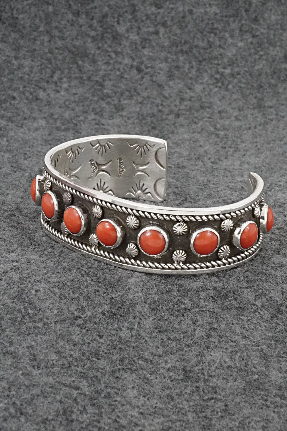 Coral & Sterling Silver Bracelet - Adrian Yazzie