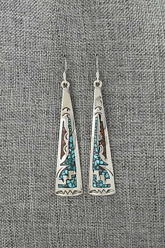 Turquoise, Coral Chip & Sterling Silver Earrings - Joleen Yazzie