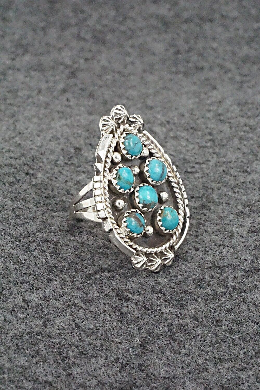 Turquoise & Sterling Silver Ring - Kenny Lonjose - Size 6.5