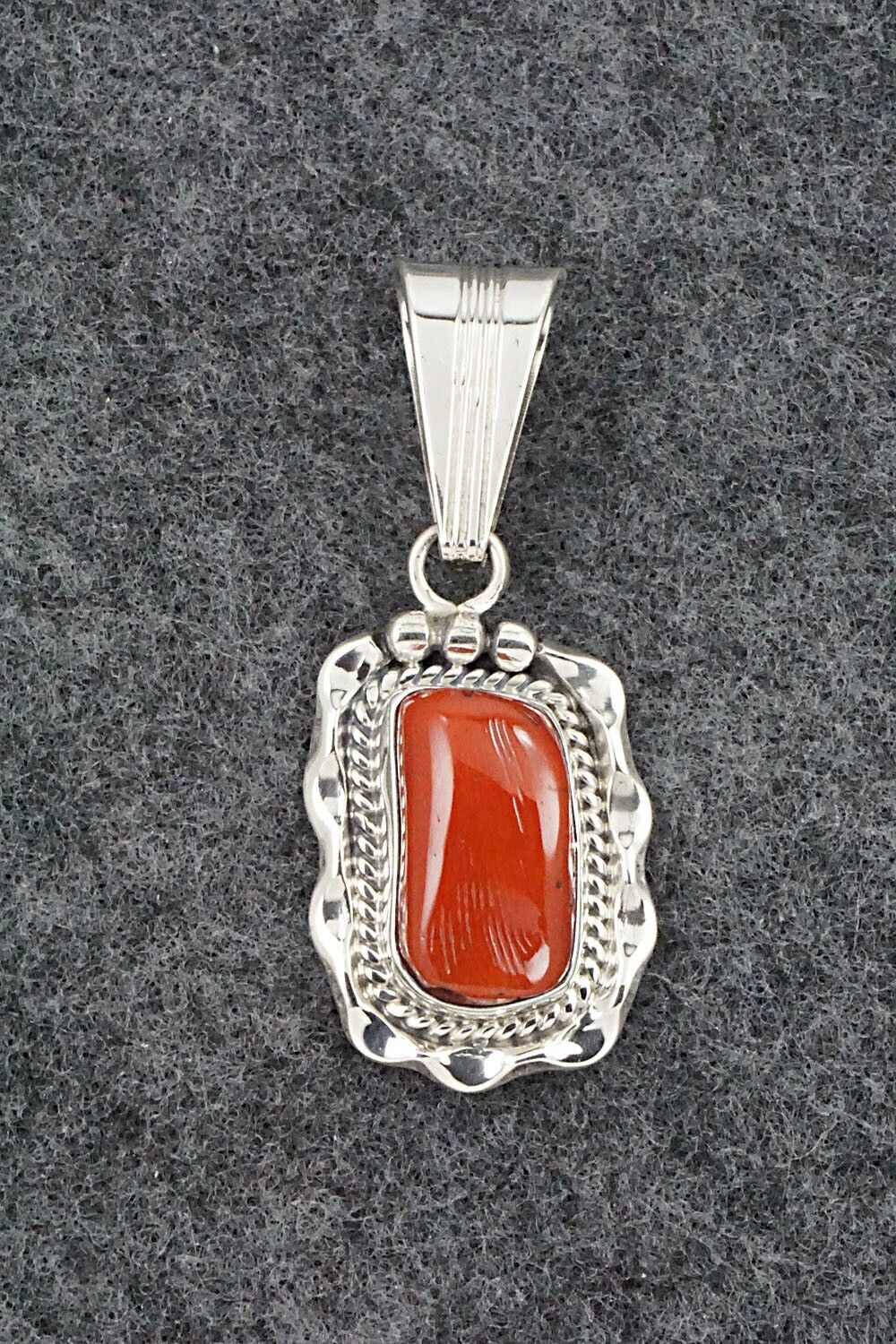 Coral & Sterling Silver Pendant - Samuel Yellowhair