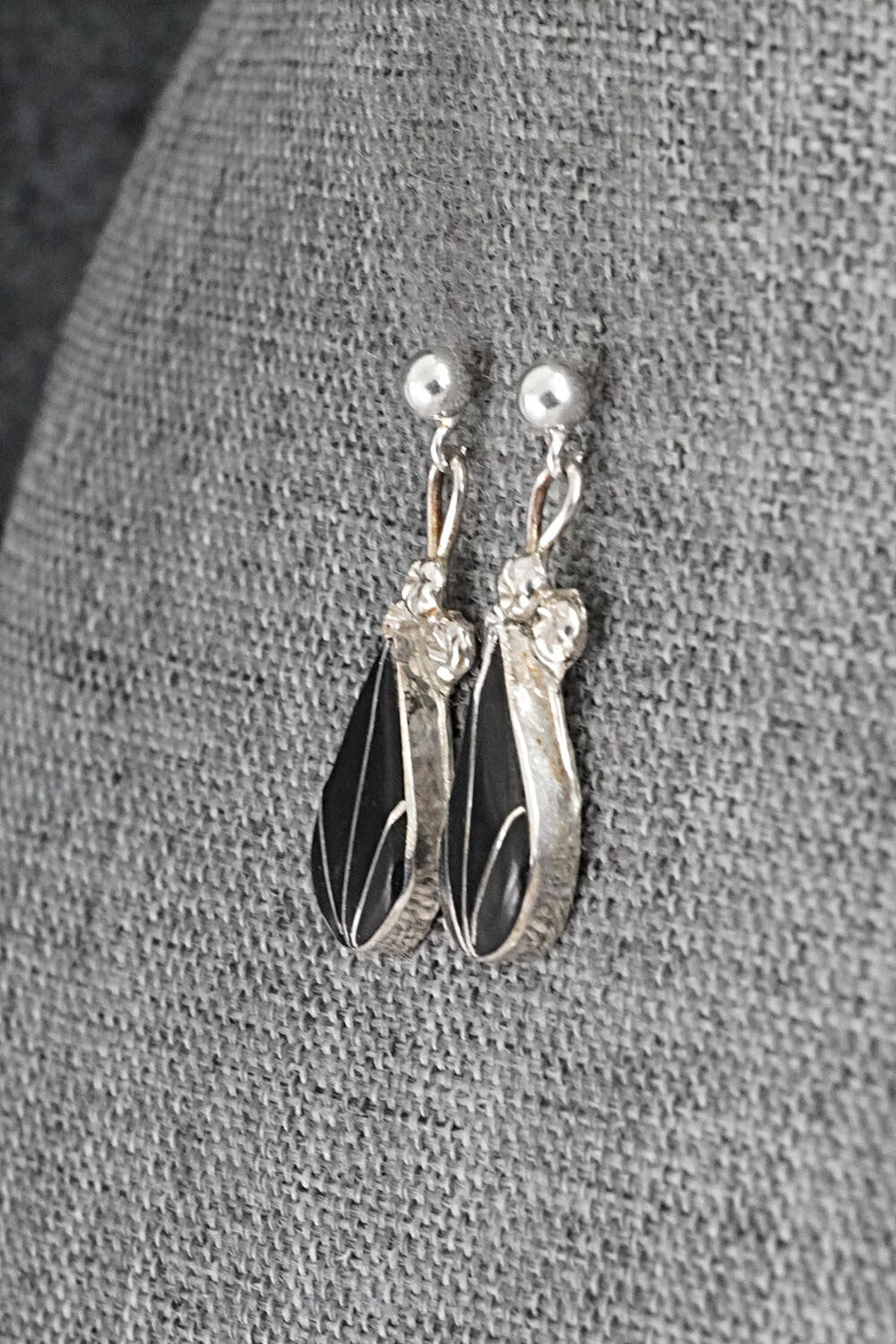 Onyx Inlay & Sterling Silver Earrings - Ola Eriacho